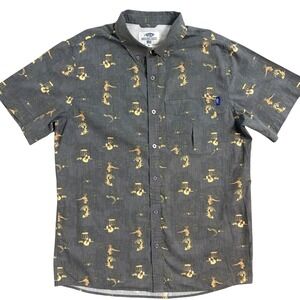 AFTCO Mens Button Down Shirt Short Sleeve Tropical Hula Dancer Print Gray Size M